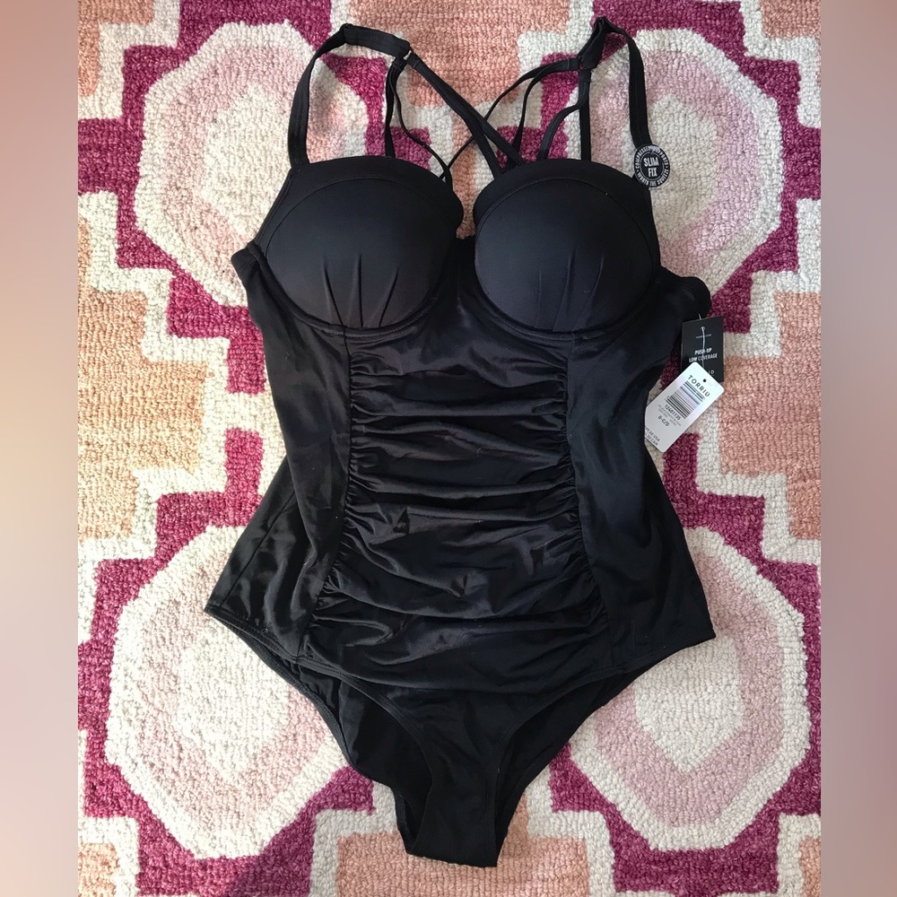 Torrid Black One Piece Black Low Coverage Push Up Swimsuit Size 0-C/D